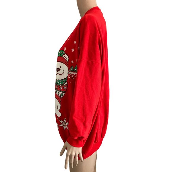 Linda Lori New York Sweatshirt Womens One Size XL Red Christmas Teddy Bear - Picture 6 of 8